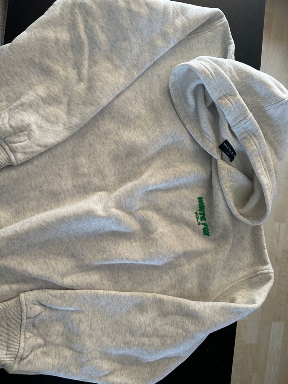White Fox Boutique Light Gray hoody with Green Logo
